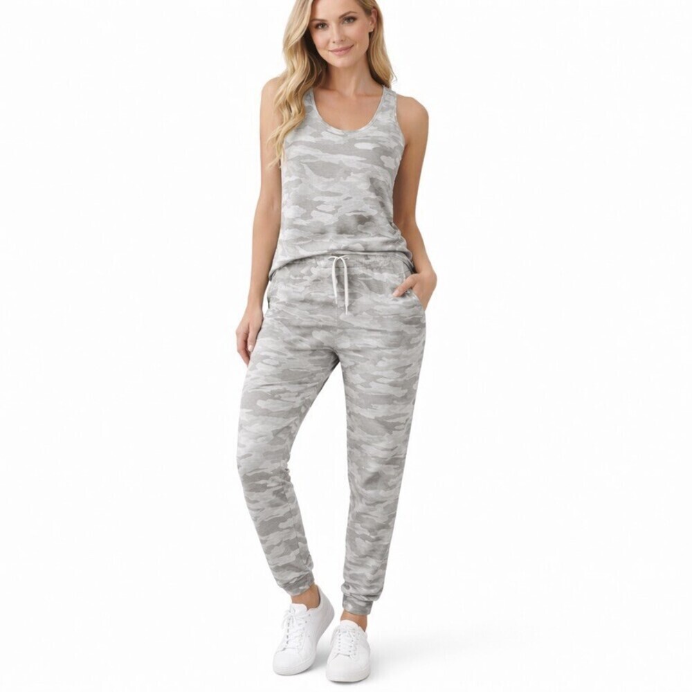 MONROW Womens Gray Camo Lounge Set Tank Top Jogger Pants Top medium Pants Large